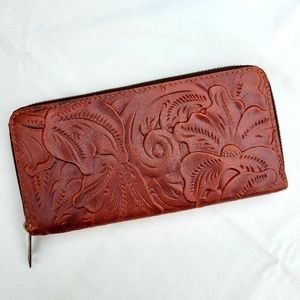 Patricia Nash Tooled Leather Zip Brown Wallet